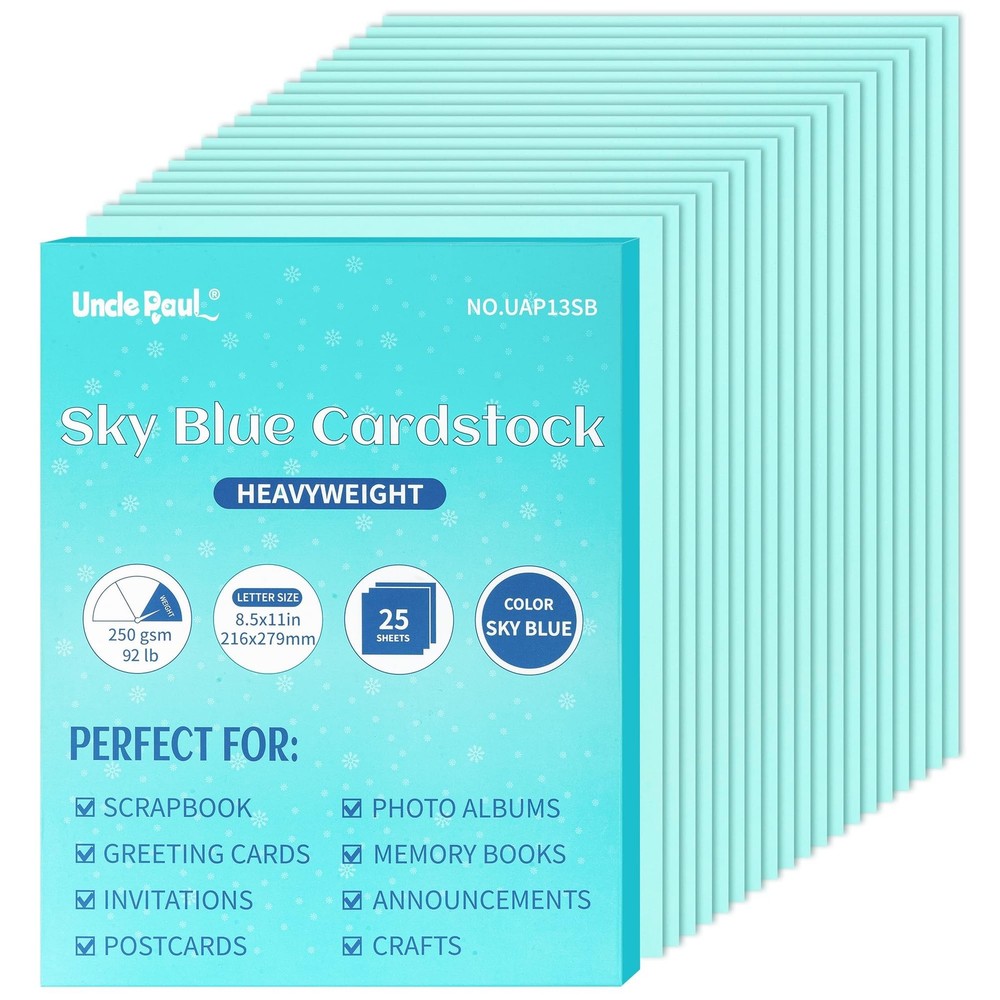 25 Sheets Sky Blue Cardstock – 8.5» x 11» Double-sided Cover Pastel Paper 9…