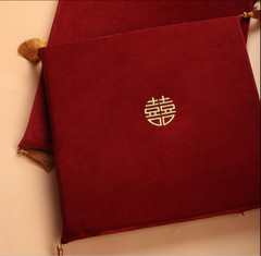 2 Dark Wine Red Double Golden/Silver Happiness kneeling Pad with Tassels/Cushion