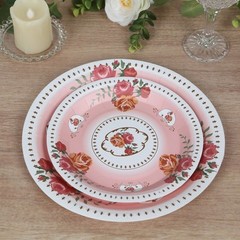 25 DUSTY ROSE 7″ Paper Round Plates with Vintage Rose Flower Print Wedding