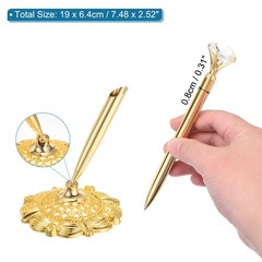 1 Pcs Hollow Round Pen Holder Signing Pen Set Big Crystal Diamond, Gold Tone