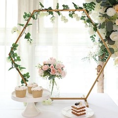 24″ GOLD Geometric Metal Flower FRAME Hexagon Table Arch Centerpiece Party Event