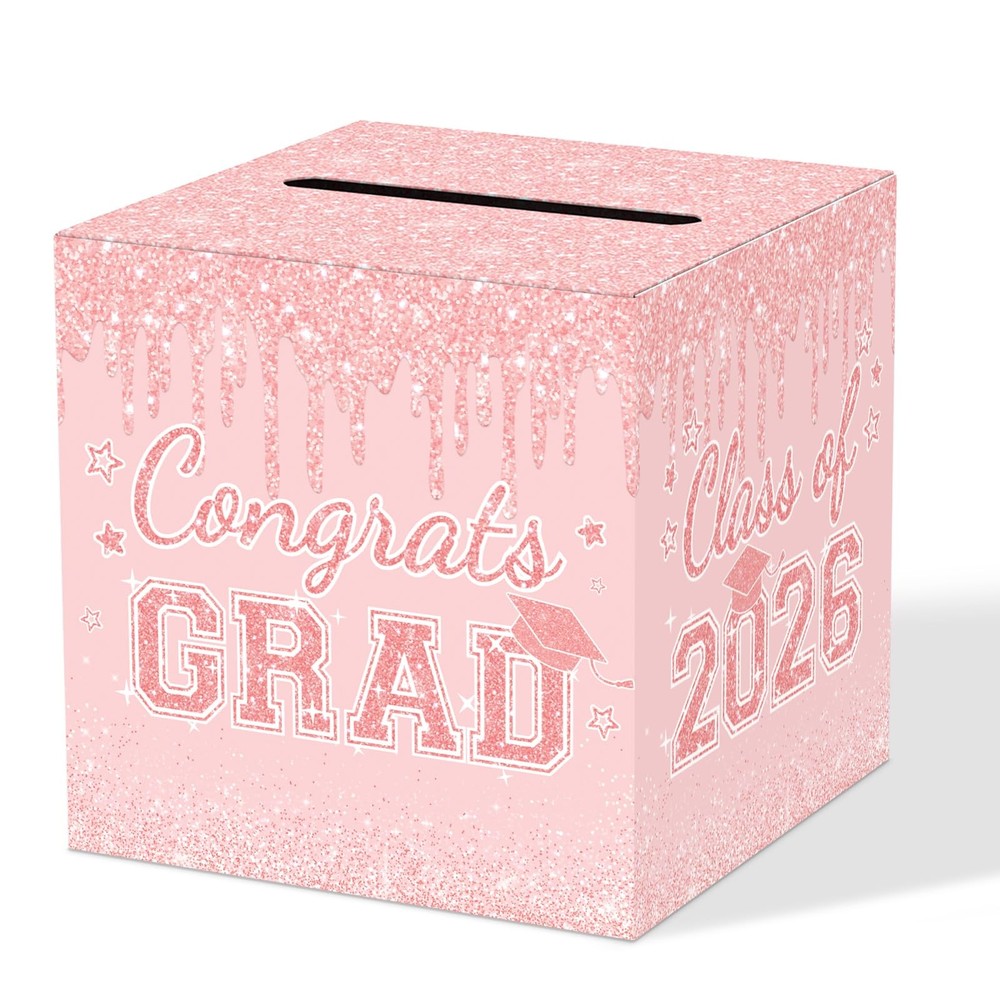 Pink Graduation Congrats Card Box, 2026 Rose Gold Graduation Party Decoration…