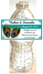 100 TEAL PEACOCK WEDDING WATER BOTTLE LABELS ~ Glossy ~ Waterproof