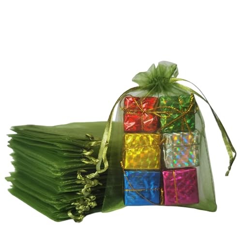 Pack of 100 Gift Organza Bags with 5×7 inch 1 Count (Pack of 100) Light Green