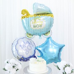 5 BLUE Round Carriage Stars Baby Shower Mylar Foil BALLOONS Set Party Events