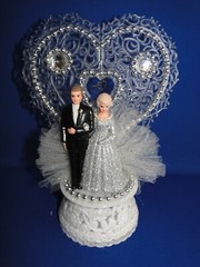 New 25th Wedding Anniversary Heart decor caketop with Bride & Groom in Silver #3