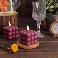 BURGUNDY 2 Bubble Cube 2″ Flameless LED CANDLES Decorative Centerpieces Party