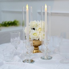 2 Clear 14″ Crystal Hurricane Taper Candle Holders Cylinder Glass Shades Party