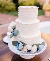 2PC Dusty Blue White Navy Wedding Cake Flower Garland Sola Wood Topper Decor