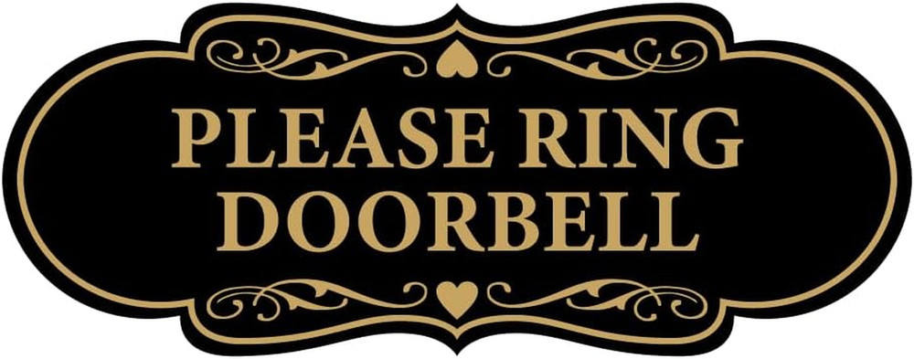 Designer Please Ring Doorbell Sign (Black/Gold) – Small 1 Pack