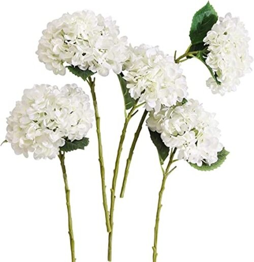 5PCS 15.4In Artificial Hydrangea Silk Flowers Bouquet Faux Hydrangea 5pc-white