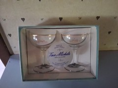 Bride & Groom Toast Glasses Goblets Set in Original Box Vintage