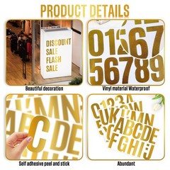 12 Sheets Large Letter Stickers – 4 Inch Gold Vinyl Self Adhesive Alphabet Nu…