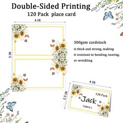 120 Pack Place Cards 4×2.5 Inch Sunflowers Reserved Seating Signs Wedding