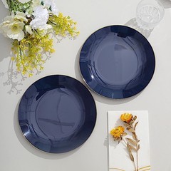 NAVY BLUE 10 Glossy 8″ Round Plastic Salad PLATES Gold Rim Party Events