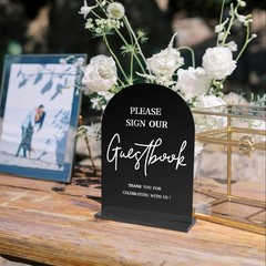 Black Acrylic Modern Wedding Sign, Ceremony and Reception Sign with Stand
