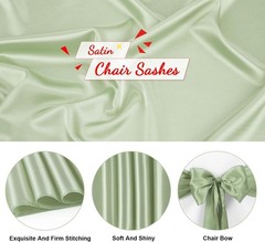 50 PCS Sage Green Satin Chair Sashes Bows Universal Chair Ribbon Ties Back Sa…