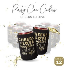 Wedding Can Cooler Decorations Set of 12 Black & Gold – A0232