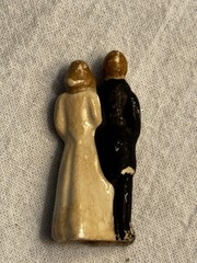 Vintage Bride & Groom Figurine Ceramic Black/White Couple 1.5 in Hand Painted
