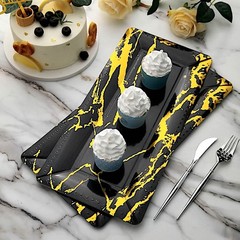20 pcs 16″ Black Gold long Rectangle Paper Serving Trays Marble Design Tableware