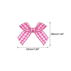 50Pcs Mini Gingham Ribbon Bow Checkered Ribbon Flower Bows Deep Pink and White