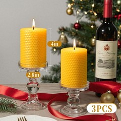 Makalone 3 Pack Natural Beeswax Pillar Candles2.8X4In Handmade Beeswax Rolled