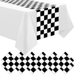 6 Pcs Black and White Checkered Table Runner 14 x 108 Inch Disposable Plastic…