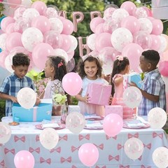 Pink Bow Balloons, 12 Inch Pastel Light Pink 12 inch 35pcs Pink White