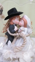 Vintage Western Couple Wedding Cake Topper Cowboy & Bride Tying the Knot