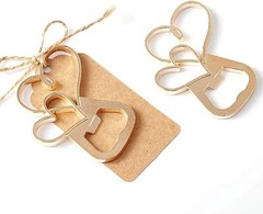 Chic Gold Double Heart Bottle Opener Party Favors with Customized Tag Options