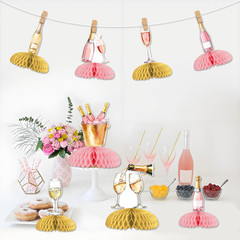 Champagne Table Honeycomb Centerpieces, 8Pcs Pink and Gold Champagne Party Decor