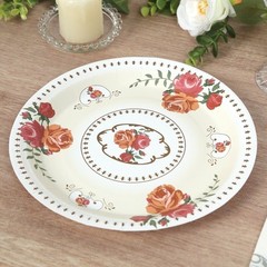 25 IVORY 9″ Paper Round Plates with Vintage Rose Flower Print Wedding Events