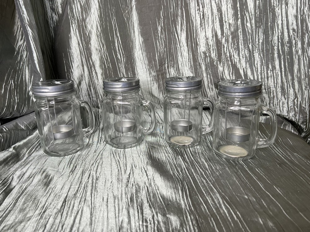 Mason Jars Lantern Tealight Holder with Wire Metal Tray Rustic Farmhouse Style