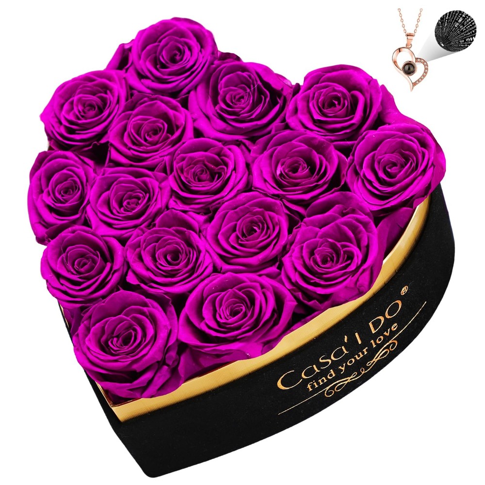 Preserved Roses Flowers for Delivery 16 Pcs, Mothers 16 Roses, Purple