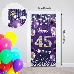 Happy 45th Birthday Backdrop Banner Purple Theme Background with Shiny Diamon…
