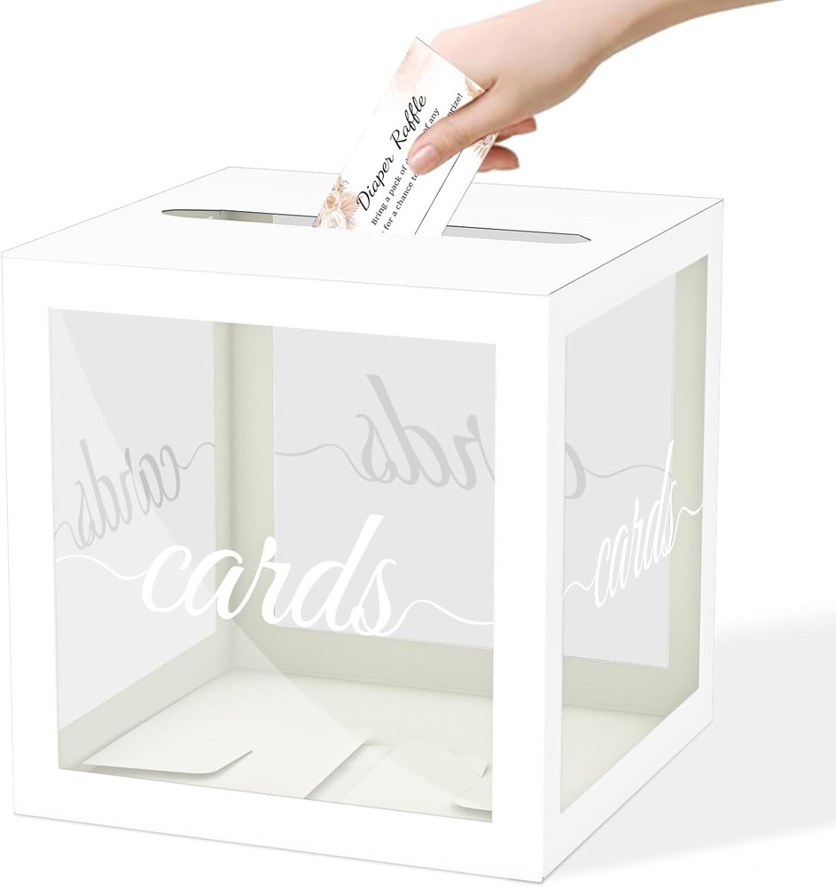 White Gift Card Box with Clear Window, Elegant Holder for Wedding Birthday
