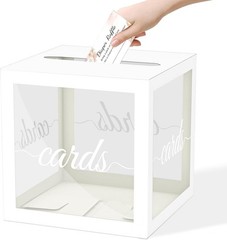 White Gift Card Box with Clear Window, Elegant Holder for Wedding Birthday