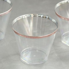 12 CLEAR ROSE GOLD RIM 10 oz Plastic Cups Disposable Wedding Party Tableware
