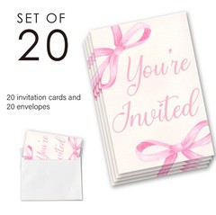 YLKJSTYS Pink Bow Birthday Party Invitations, 4 inches by 6 inches, YOU
