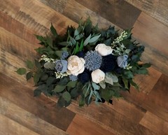 2PC Dusty Blue Navy White Arch Flowers Sola Wood Arbor Wedding Ceremony Decor