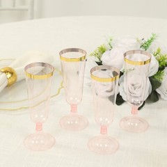 5 oz Transparent Blush with Gold Rim Plastic Champagne Disposable Glasses Party