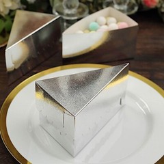 SILVER 10 Triangle 5″ x 3″ Cake Slice Paper BOXES Scalloped Top Party Decoration