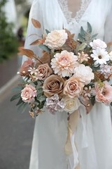 Artificial Flowers Combo Set Fake Flower Leaf Box with Brown & Nude Color