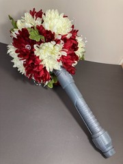 2 Silk Flower Bouquets Red/Ivory/Green w/Rhinestones & Faux Pearls 2 piece set