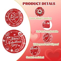 112PCS Valentine’s Day Heart Party Plates Supplies Love Heart Party Red