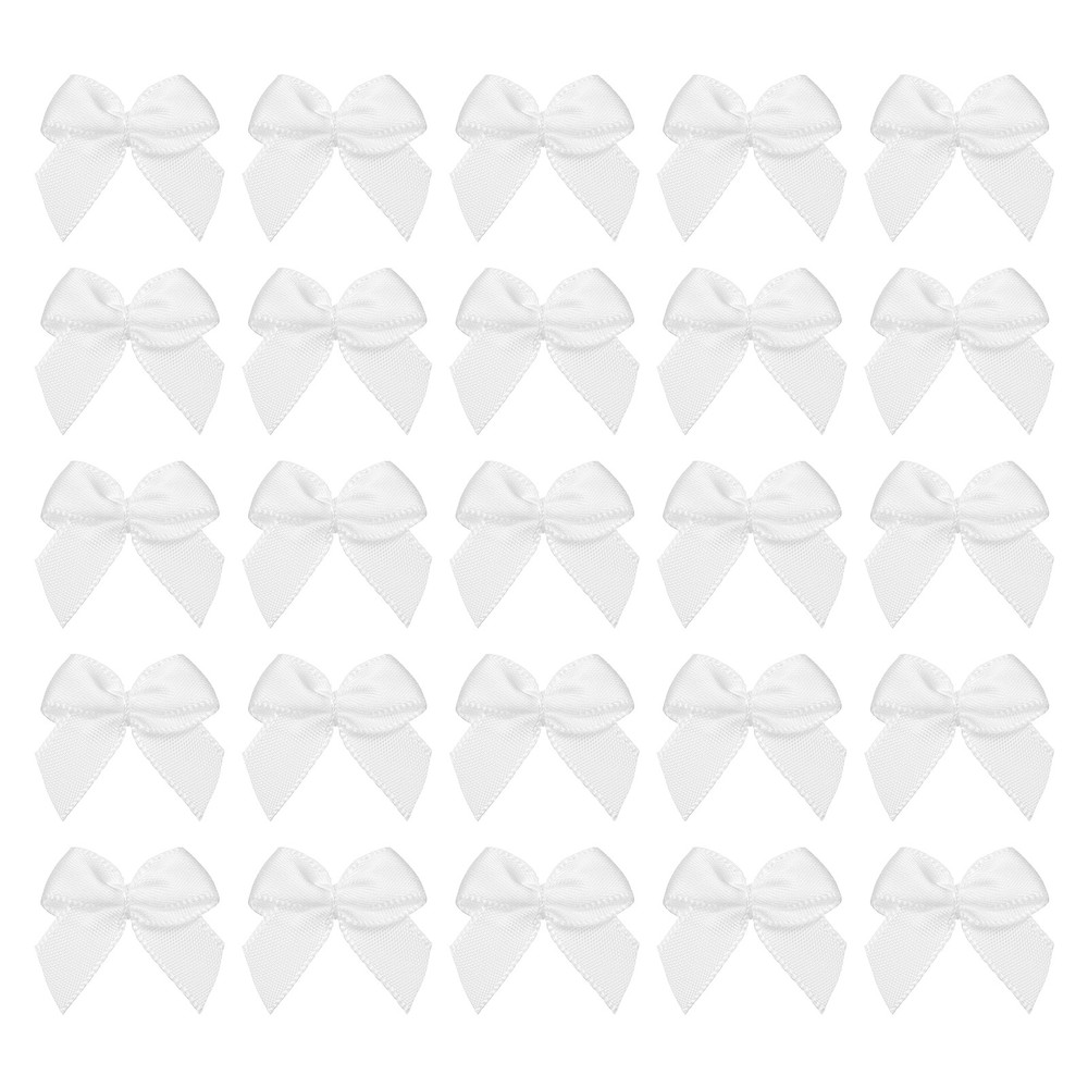 60 Pcs Mini Ribbon Bow 3/4″ Mini Fabric Satin Ribbon Flower Bows, White