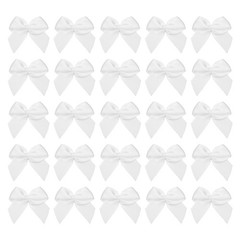 60 Pcs Mini Ribbon Bow 3/4″ Mini Fabric Satin Ribbon Flower Bows, White
