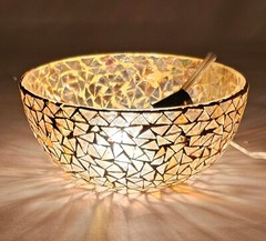 Compote Bowl Vase Mosaic Amber Color Triangle Glass Chips 6″Dia 2.5″High Set/2