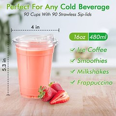 6oz Clear Plastic Drinking Cups (90 Pack) with Strawless Sip 1 Clear – 16 ounce