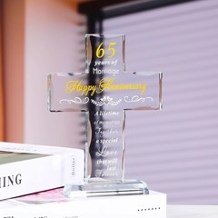 65th Anniversary Glass Cross Keepsake for Parents, A Timeless Gift of Love